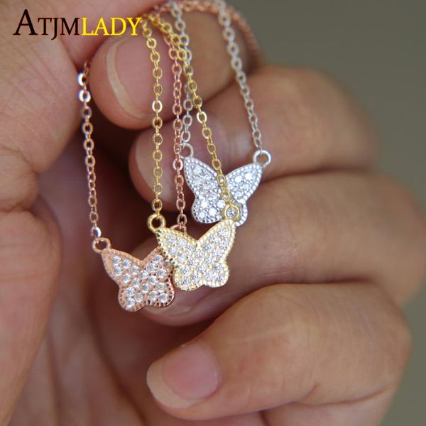 

pendant necklaces trendy girls cz zirconia pendants fashion jewelry cubic zircon paved butterfly necklace for women gift 3 colors, Silver