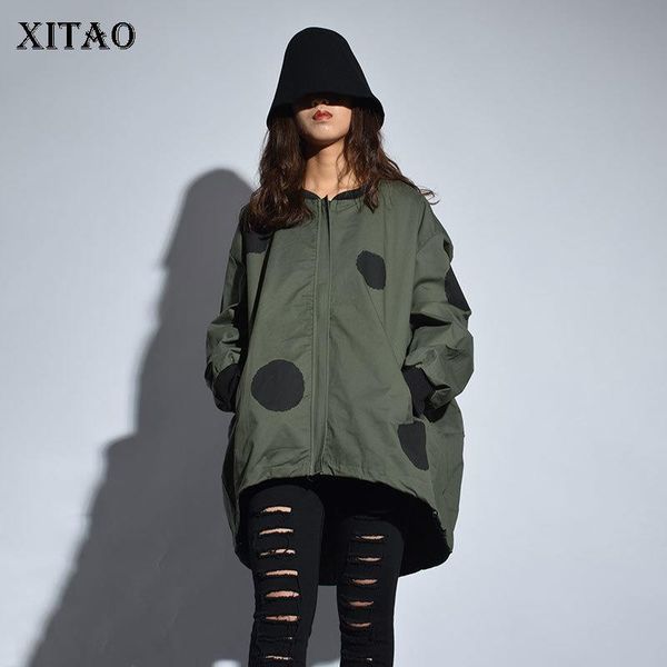 

collar europe female arrival [xitao] casual dot autumn loose print sleeve polka coat ljt3848 full stand women jacket new fmxtr, Black