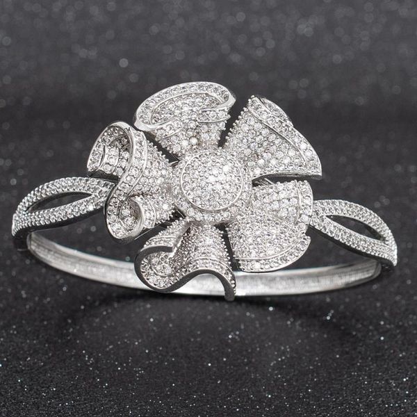 

5a cz cubic zircon bracelet bangle cuff with copper for wedding bridal women jewelry gifts a10084, White