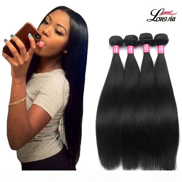 

peruvian virgin straight hair extensions brazilian straight hair 3 4 bundles deals nature color 100% unprocessed straight human hair weaves, Black