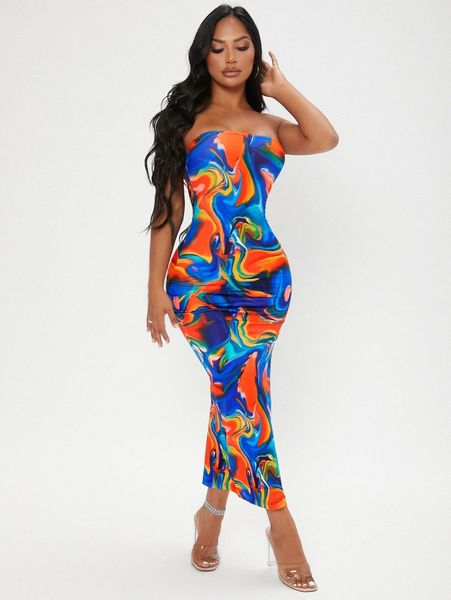 

sxy marble print split thigh tube dress p0mt#, Black;gray