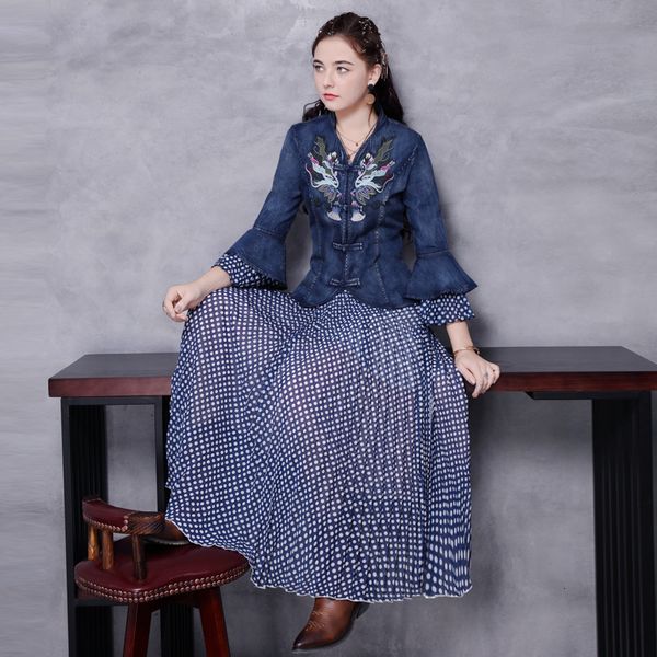 

women's fall 2021 black friday new hundred-piece skirt embroidered denim ruffle two-piece skirt b9292, Tan;black