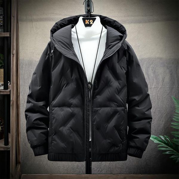 

men's white duck down jacket warm hooded thick puffer jacket coat male casual overcoat thermal winter parka 5xl, Black