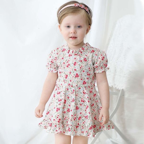 

short floral pastoral girls' sle small frh wear 2021 summer children's drs bubble sve, Blue