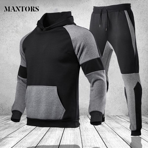 

casual joggers mens tracksuits 2 pieces sets spring hooded+pants camouflage suit gym zipper sportswear sweat suits men's clothes kg-62, Gray