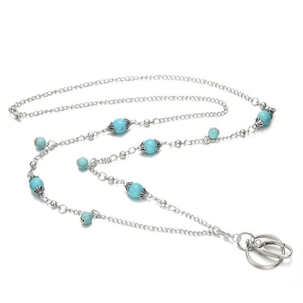

pendant necklaces fashion lanyard -women's chain id badge holder necklace with green beaded, Silver