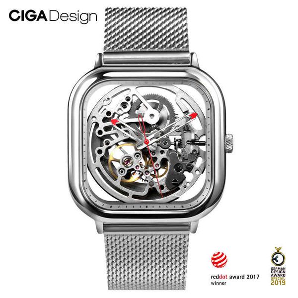 

ciga design mechanical watch skeleton 316 stainless steel auto-winding full hollow wristwatches, Slivery;brown