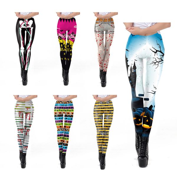 

girl leggings women's leggings halloween evil terror funny cosplay styles digital print trousers leggings, Black