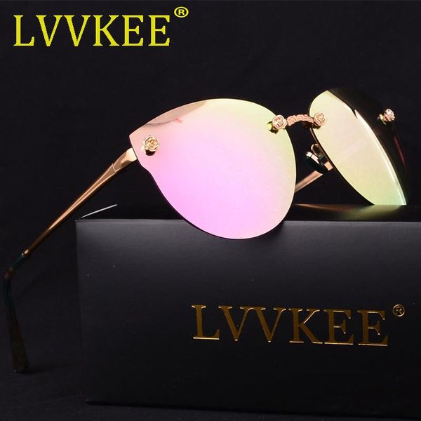 

lvvkee 2020 brand designer polarized sunglasses rimless women's glasses metal frame steampunk anti glare goggles uv400, White;black