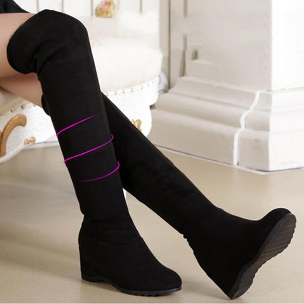 

autumn and winter suede high boots girl slope heel woman high-heeled shoes women's shoes women's boots1, Black