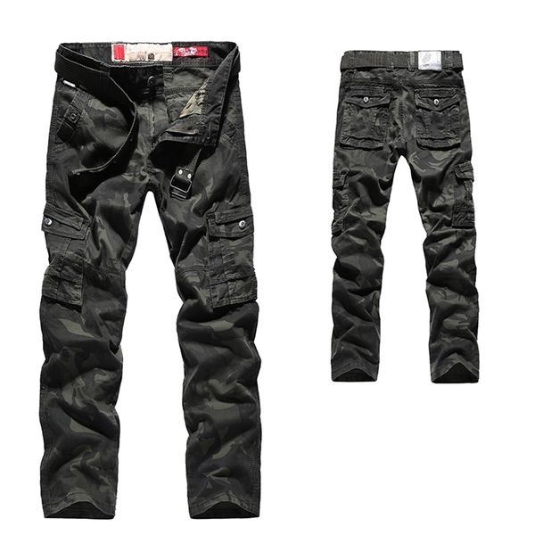 

mens autumn cargo pants men camouflage military pants casual loose comfortable multipocket trousers camo joggers cotton flexible 201128, Black