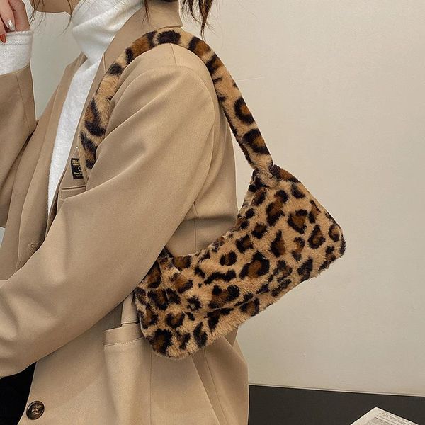 

cross body 2021 fluffy female handbag small fashion leopard print crossbody bag women plush soft casual shoulder messenger