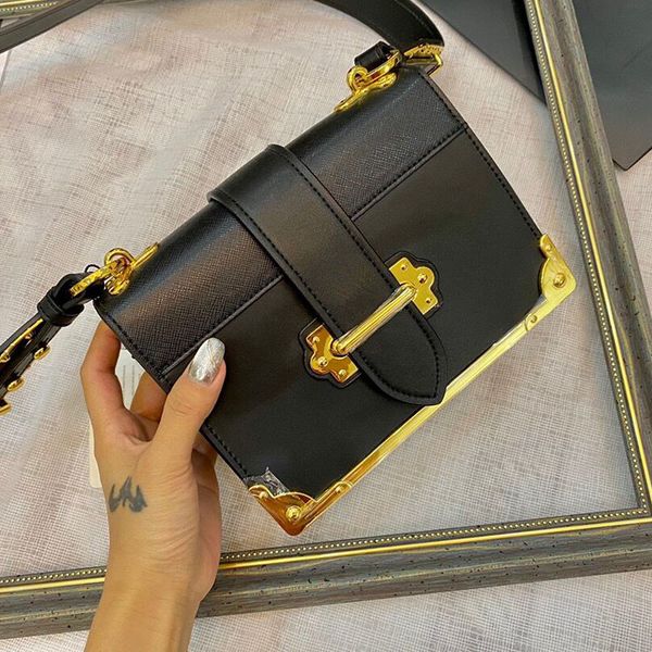 

classic square chain shoulder bags letter insert buckle purse lady handbags genuine leather women clutch messenger bag crossbody totes, Black