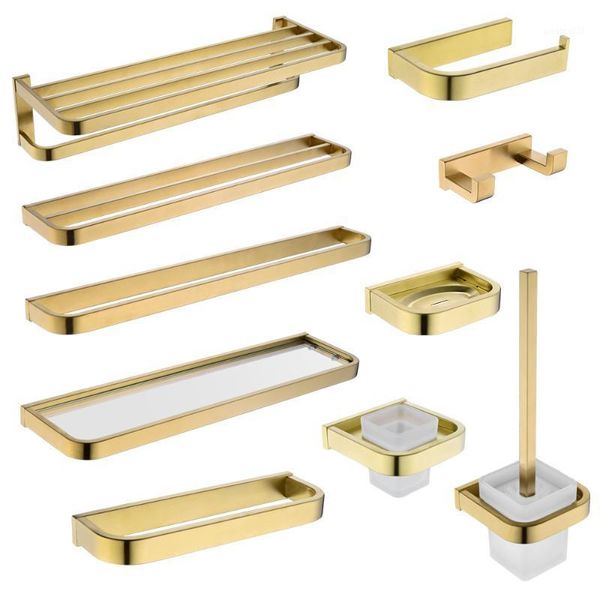

brushed gold bathroom set towel rack tissue paper holder double robe hook toile brush holder bathroom accessories