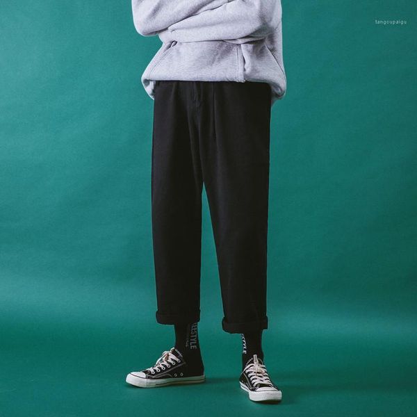 

autumn and winter new boutique men's solid color simple loose casual jeans youth wild large size fashion trousers to keep warm1, Blue