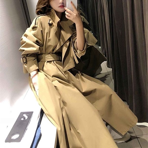 

nerazzurri white long trench coat for women raglan sleeve sashes khaki skirted plus size clothes for women 4xl 5xl 6xl fashion 201031, Tan;black