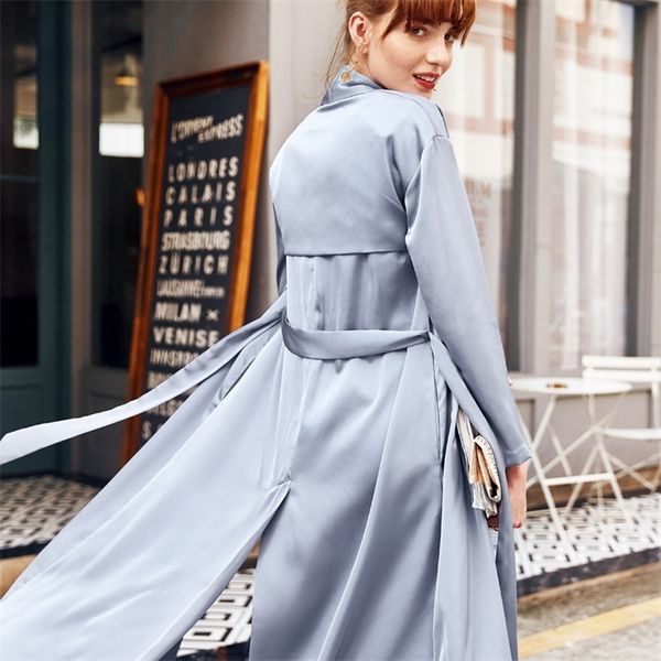 

ael women's long trench windbreaker outwear cardigan thin women satin blouses shirts overlong summer women female 201211, Tan;black