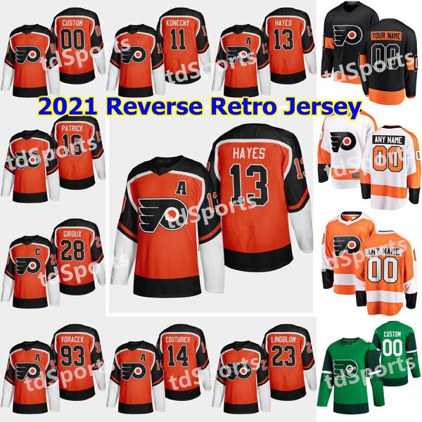 

philadelphia flyers 2021 reverse retro hockey jersey travis konecny jersey kevin hayes paul coffey joel farabee tyler pitlick custom stitche, Black;red