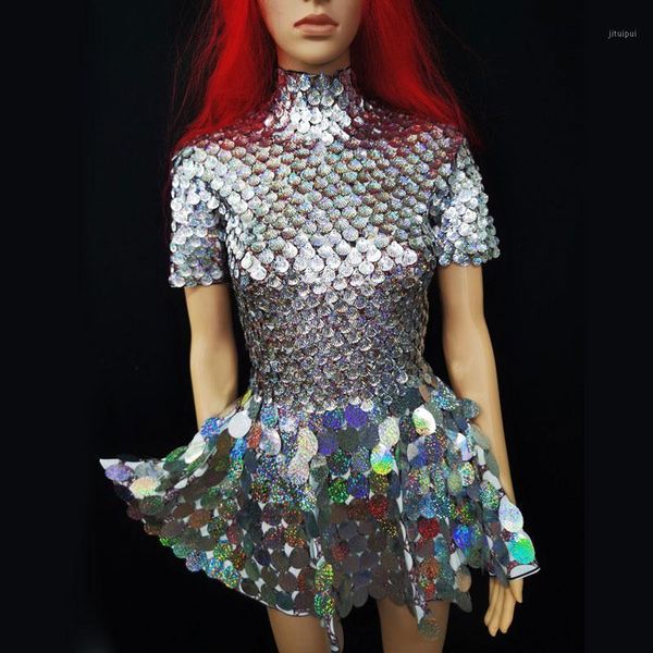 

singer holographic sequins stage dance dress bar nightclub dj gogo dress birthday evening party festival rave clothing1, Black;red
