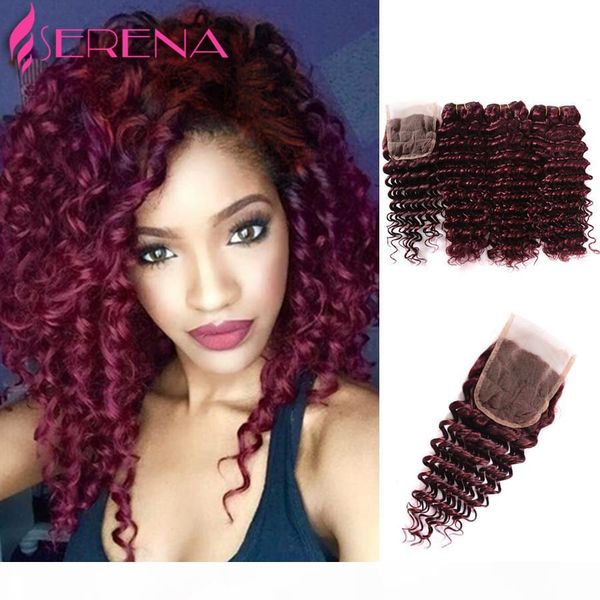 

100% девственницы индийские remy волос extensions 3 связки 99j волос индийский завитые бордовый цвет ткет индийский deep curly wave дешевые, Black;brown