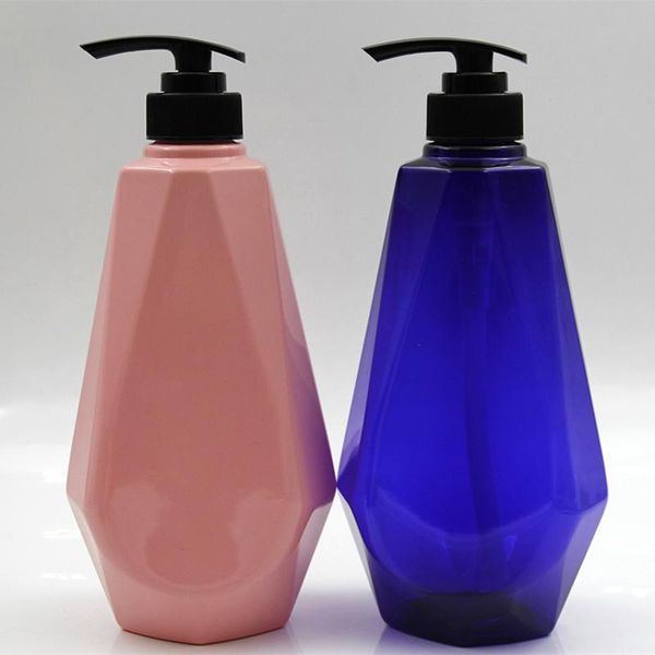 

15pcs 750ml 26.5oz yellow/green/red/pink lotion pump empty shampoo bottles diamond shape pet plastic bottles wholesale