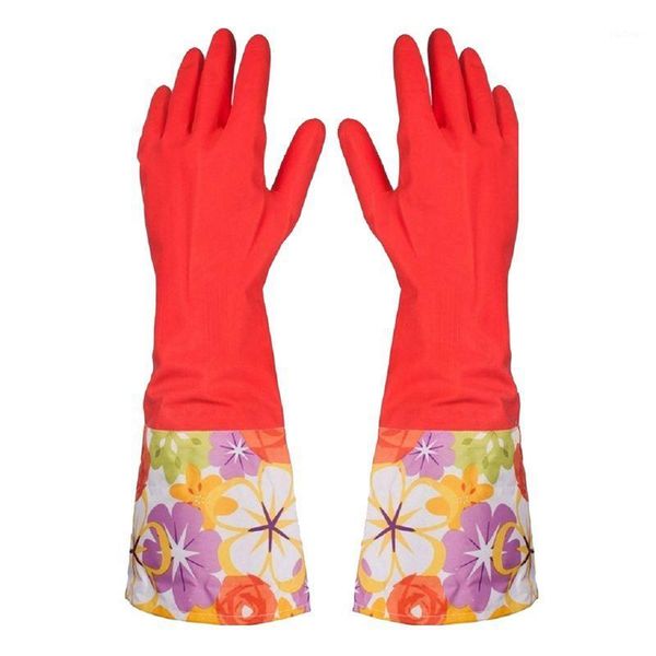 

kitchen cleaning gloves with lining plush waterproof dishwashing latex glove 1 pairs1