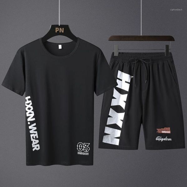 

men's tracksuits summer set short sleeve casual men sportswear man sweat suits t-shirts + shorts male plus size 4xl hx3541, Gray