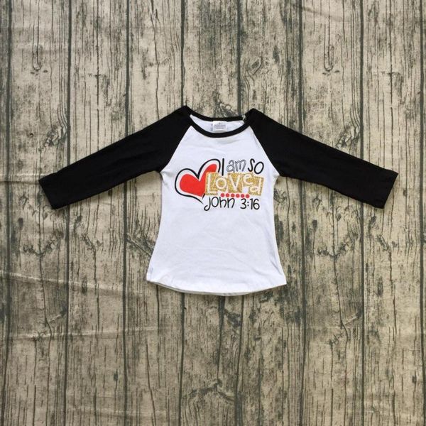 

t-shirts 2 colors in stock baby valentine's day raglans children girls i am so loved print black & red long sleeve, Blue