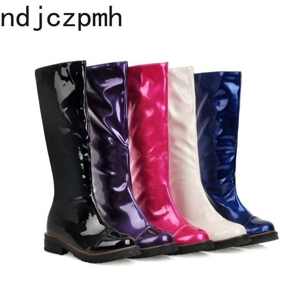 

women's boots new winter fashion round head low-heeled high tube martin women's shoes plus size 34-43 heel height 3.5cm black