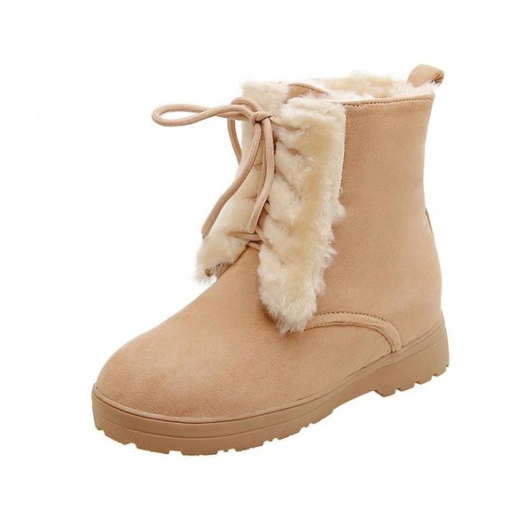 

boots swyivy ankle snow women winter fur cotton padded lace up 2021 female casual plush short boot, Black