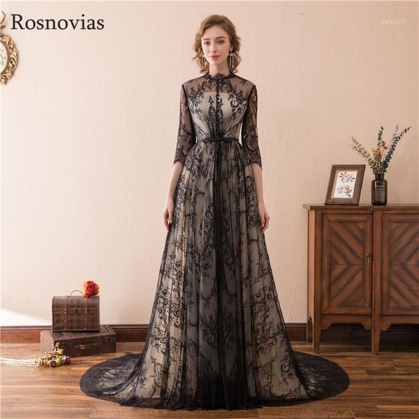 

evening dresses long scoop half sleeves zipper back lace appliques formal party prom gowns vestidos de fiesta de noche1, White;black