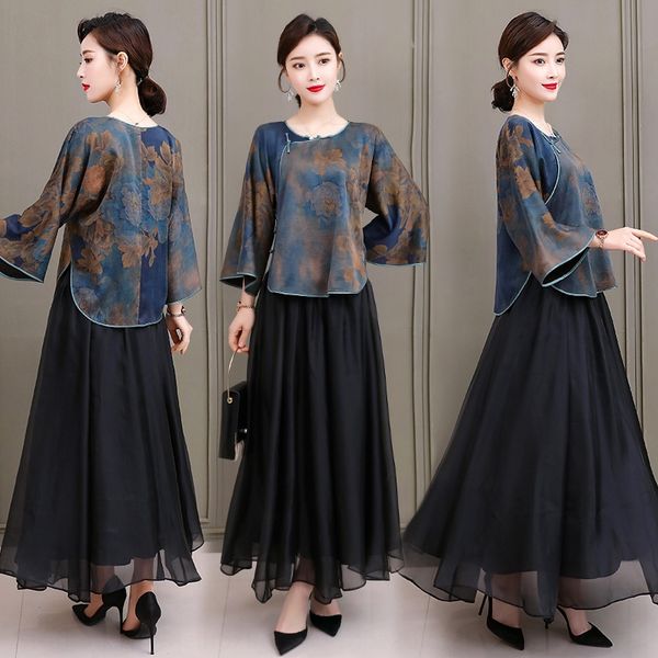 

2020 spring and summer new chinese style republic of china style silk fragrant cloud yarn printing suit suit round collar andchinese tqt0j, White