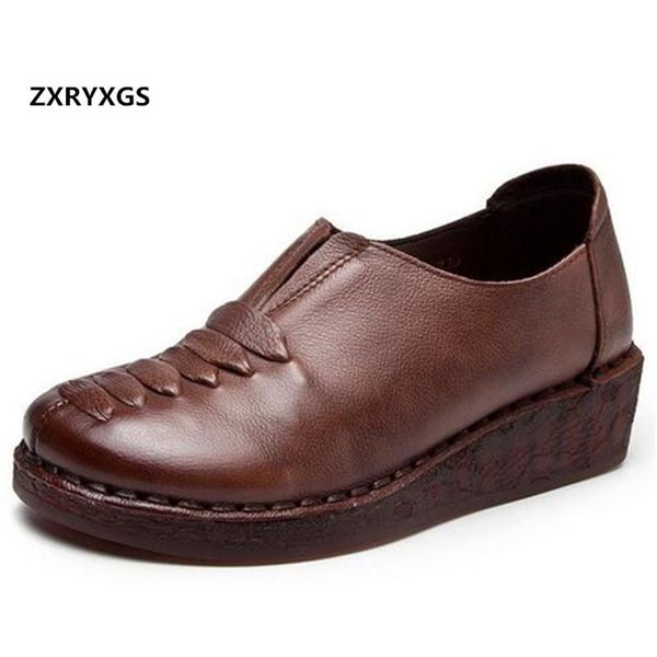 

dress shoes promotion 2021 fashion wedge heel shoe deep mouth hand-sewn 100% genuine leather comfortable soft sole women, Black