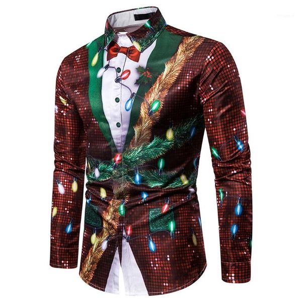 

men fake two pieces casual snowflake printed christmas shirt turn-down collar western festival party men's blouse felpe uomo1, White;black