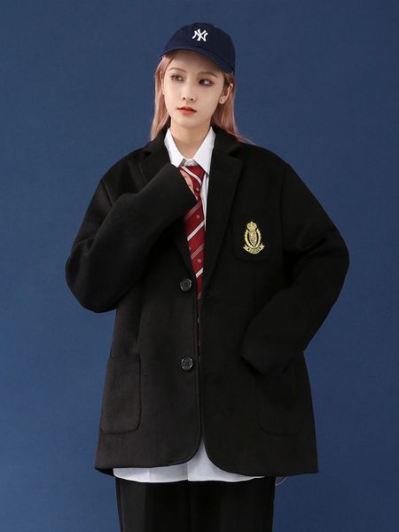 

2021 new women's casual oversize winter new woman woolen coats japanese style jk jackets thicken warm clothing t8of, Black;brown