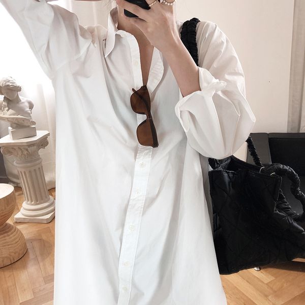 

2021 new white long cotton turn down collar women and blouses boho shirt blusas roupa feminina outwear 3bni