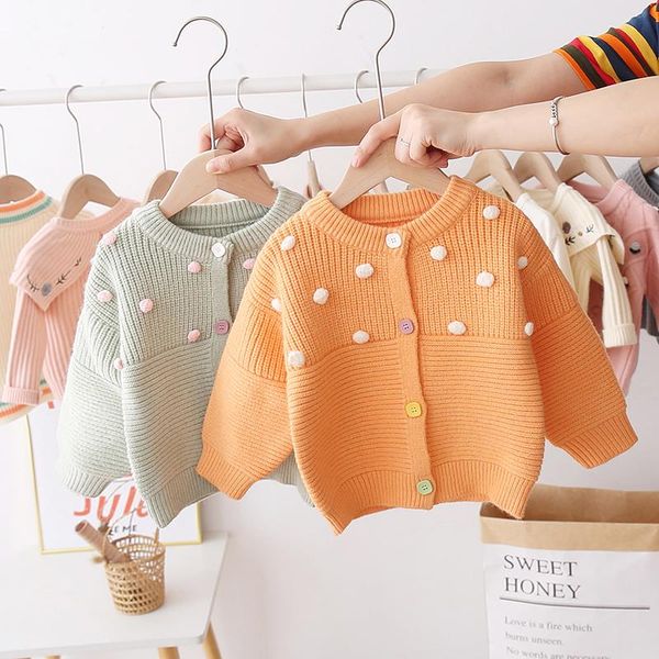

pullover fashion autumn kid girl knitting fall shirt, round neck long-sleeve casual plush balls elastic buttons blouse wholesale, Blue