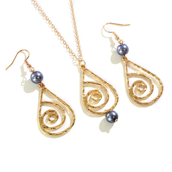 

say hello hawaii polynesia style jewelry sets for women female pearl water-drop necklace earrings sets new design alakai k6095, Silver