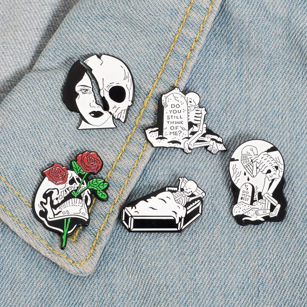 

20pcs/lot european personality skull brooches rose half face alloy enamel pins halloween gift skirt badge pin fashion accessories, Gray