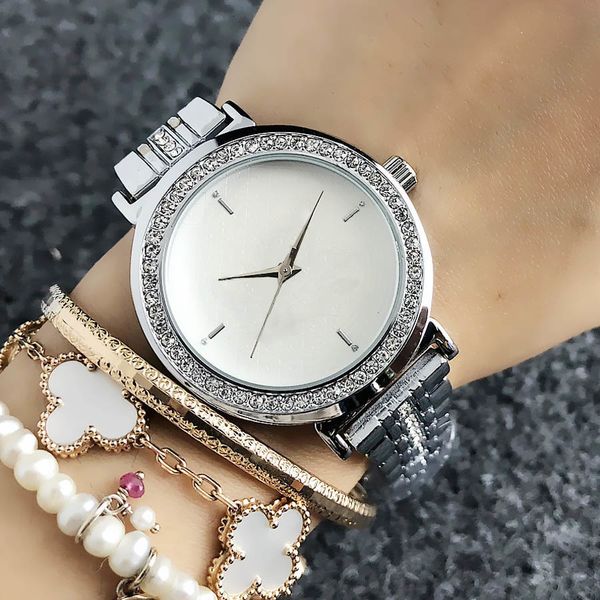 

fashion band watches women girl big letters crystal style metal steel band quartz wrist watch m 67, Silver