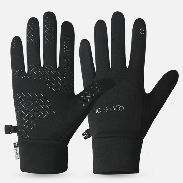 

winter outdoor sports men's and women's waterproof touch screen warm windproof anti slip riding plush running gloves, Blue;gray