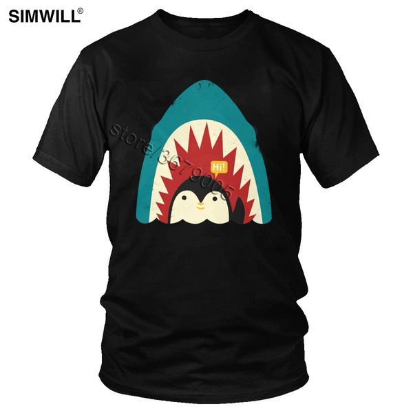 

vintage funny hi shark penguin short sleeved crew neck spheniscidae tshirt grunge plus size tee hooded sweatshirt hoodie men t shirt