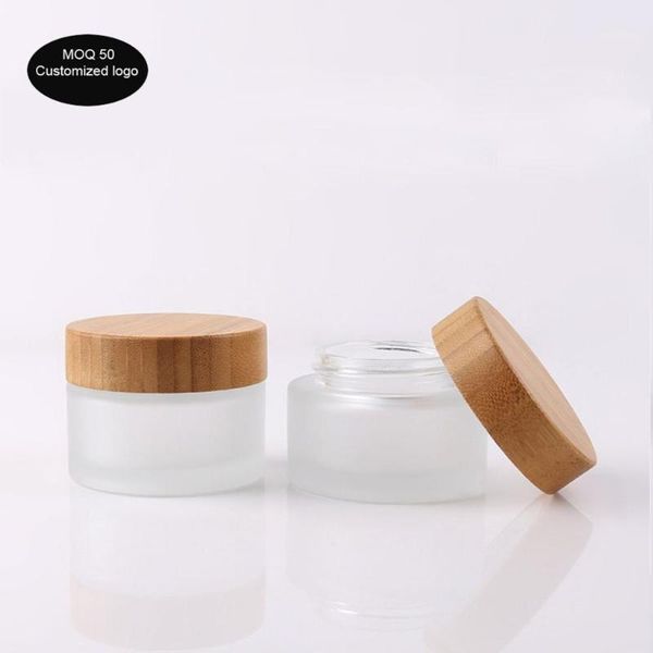 

50pcs/lot 5g/15g/30g/50g/100g 1oz 2oz 3oz high-grade cosmetic jar bamboo cover, frosted glass bamboo jars for cosmetic packaging1