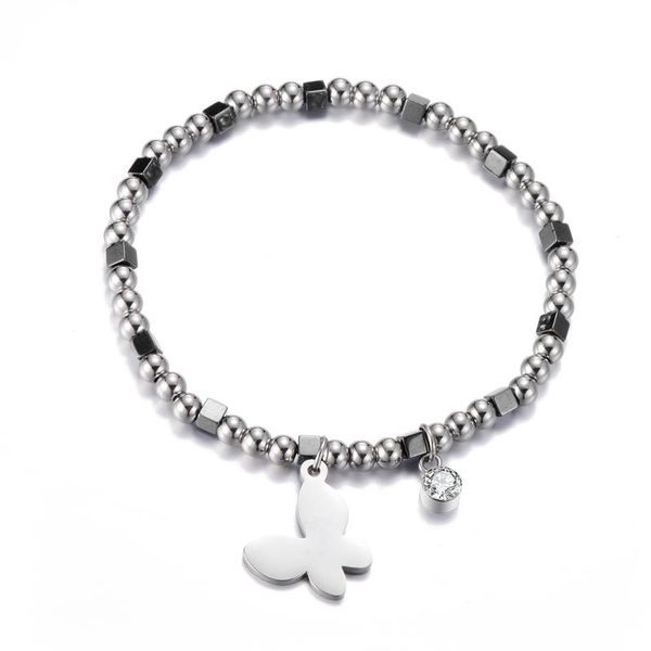 

charm bracelets butterfly stainless steel bracelet for women beads black acero inoxidable joyeria pulseras mujer moda 2021, Golden;silver