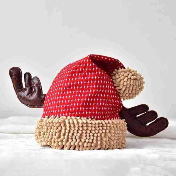 

velvet elk christmas hats for women flannel antler christmas hats winter warm thicken cotton hat girls new year gift, Blue;gray