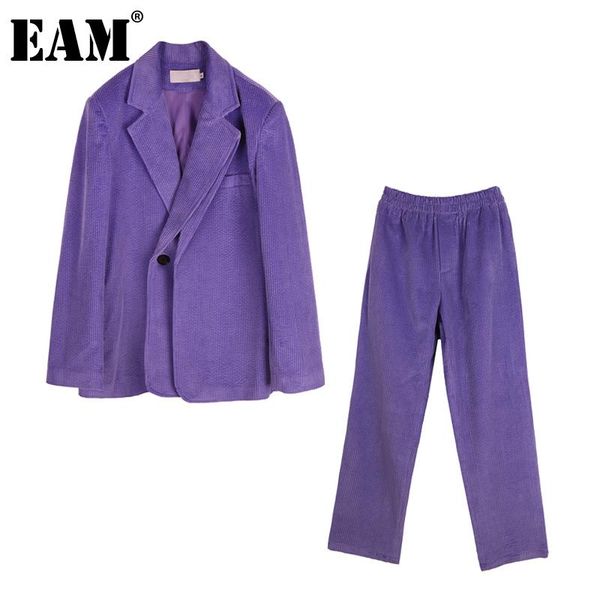 

eam] wide leg pants corduroy two piece suit new lapel long sleeve black loose women fashion spring spring autumn 2020 1da4711, Gray