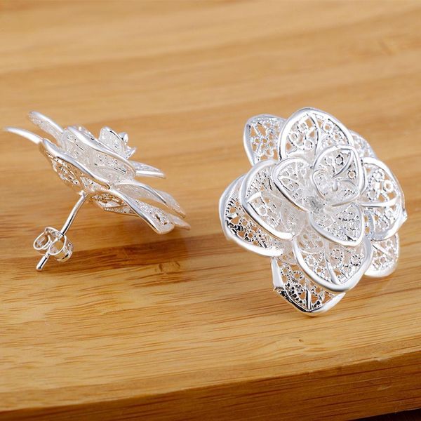 

2016 new arrive silver color women lady flower stud earring jewelry with gift box gift h bbygoc, Golden