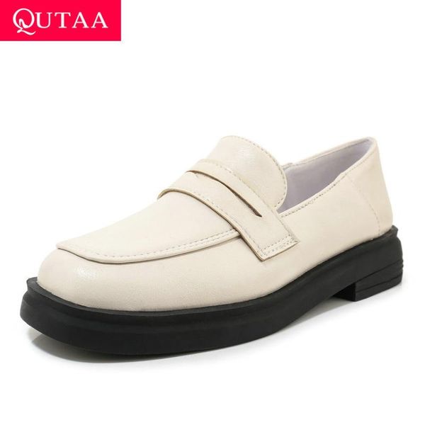 

qutaa 2020 pu leather platform antiskid women shoes round toe casual ladies pumps square heel slip on single shoes big size34-43, Black