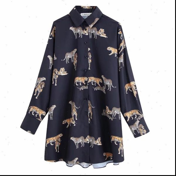 

new 2021 women vintage animal print casual loose kimono blouse shirts women wild chic chemise blusas brand femininas ls6080, White