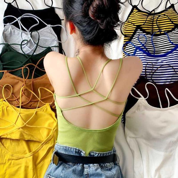 

2020 crop women cut hollow out bra bustier bralette strappy cross cropped blusas bandage halter black camis white1, White